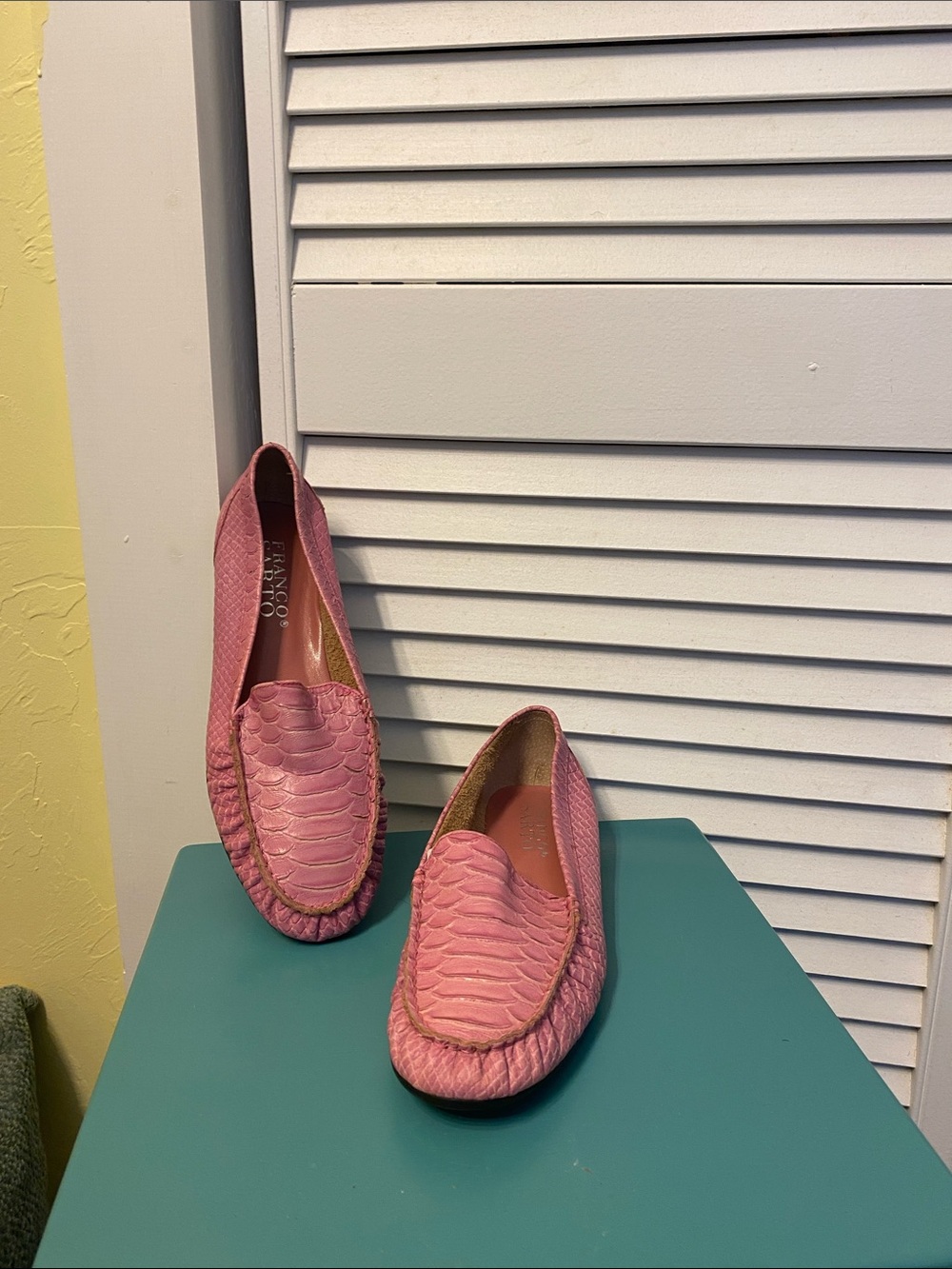 Franco Sarto Pink Textured Leather Moccasin Loafers